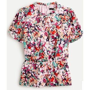 J Crew Women’s Ruffle Neck Blouse Sheer Lined Chiffon Floral Shirt Size XS